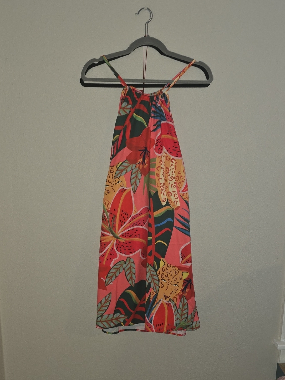 Tropical Floral Halter Sundress in Coral & Multicolor